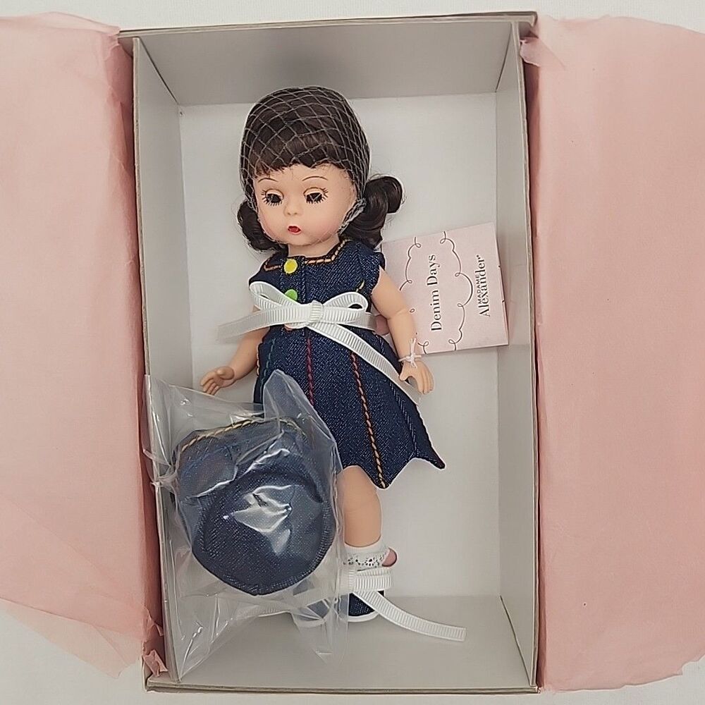 Doll Madame Alexander Denim Days 8" Brown Hair And Eyes Original Box W/Hat NEW